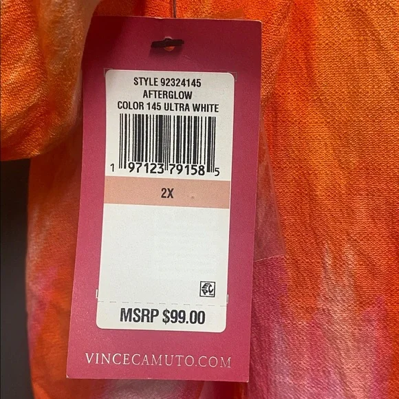 Vince Camuto Afterglow orange pink & white short sleeve blouse 2X - Picture 5 of 9